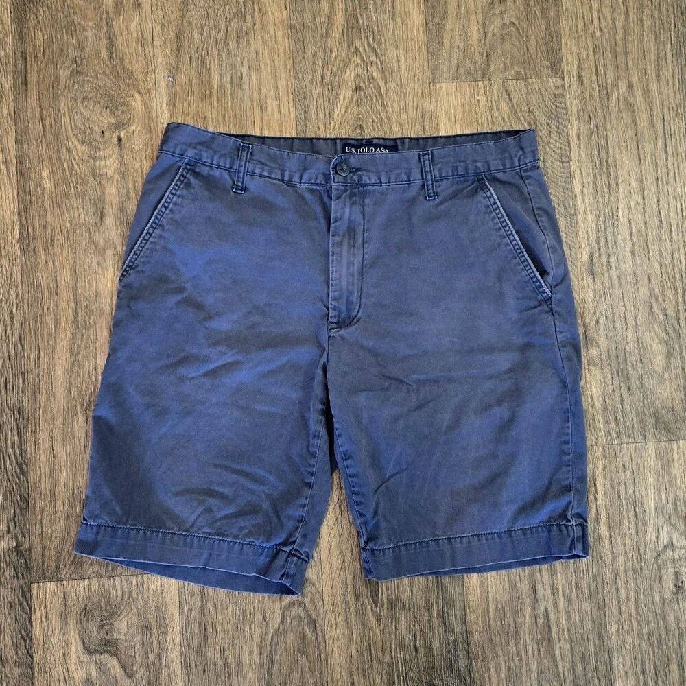 US Polo Assn Logo Shorts Size 34 Men Bermuda Classic Chino 100% Cotton Navy Blue